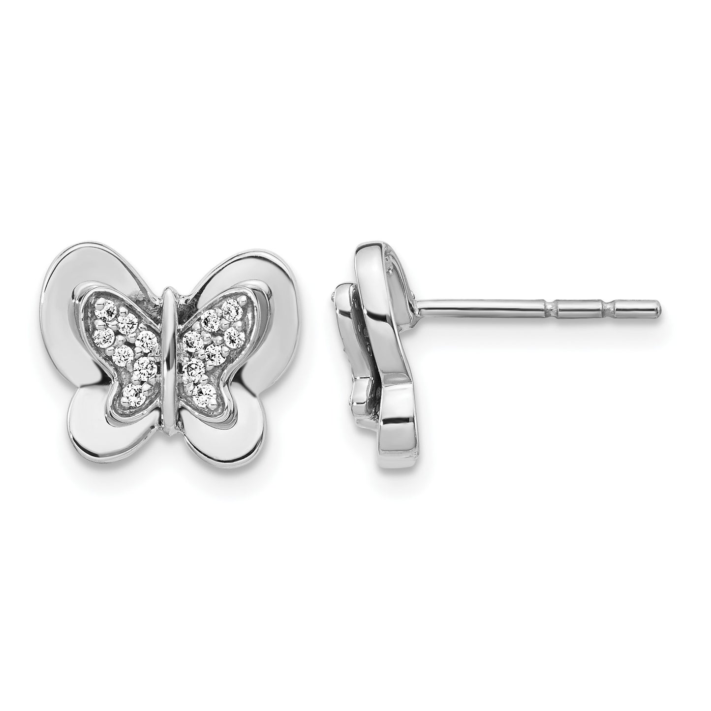 14k White Gold 1/6 carat Diamond Butterfly Post Earrings