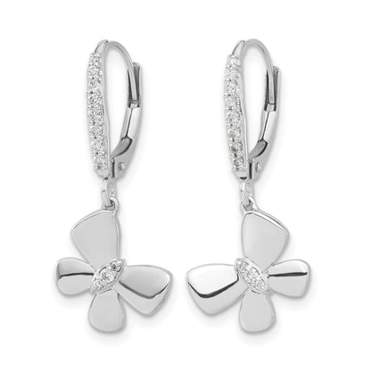 14k White Gold 1/6 carat Diamond Butterfly Dangle Leverback Earrings
