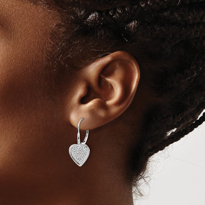 14k White Gold 1/2 carat Diamond Pave Fancy Heart Leverback Earrings