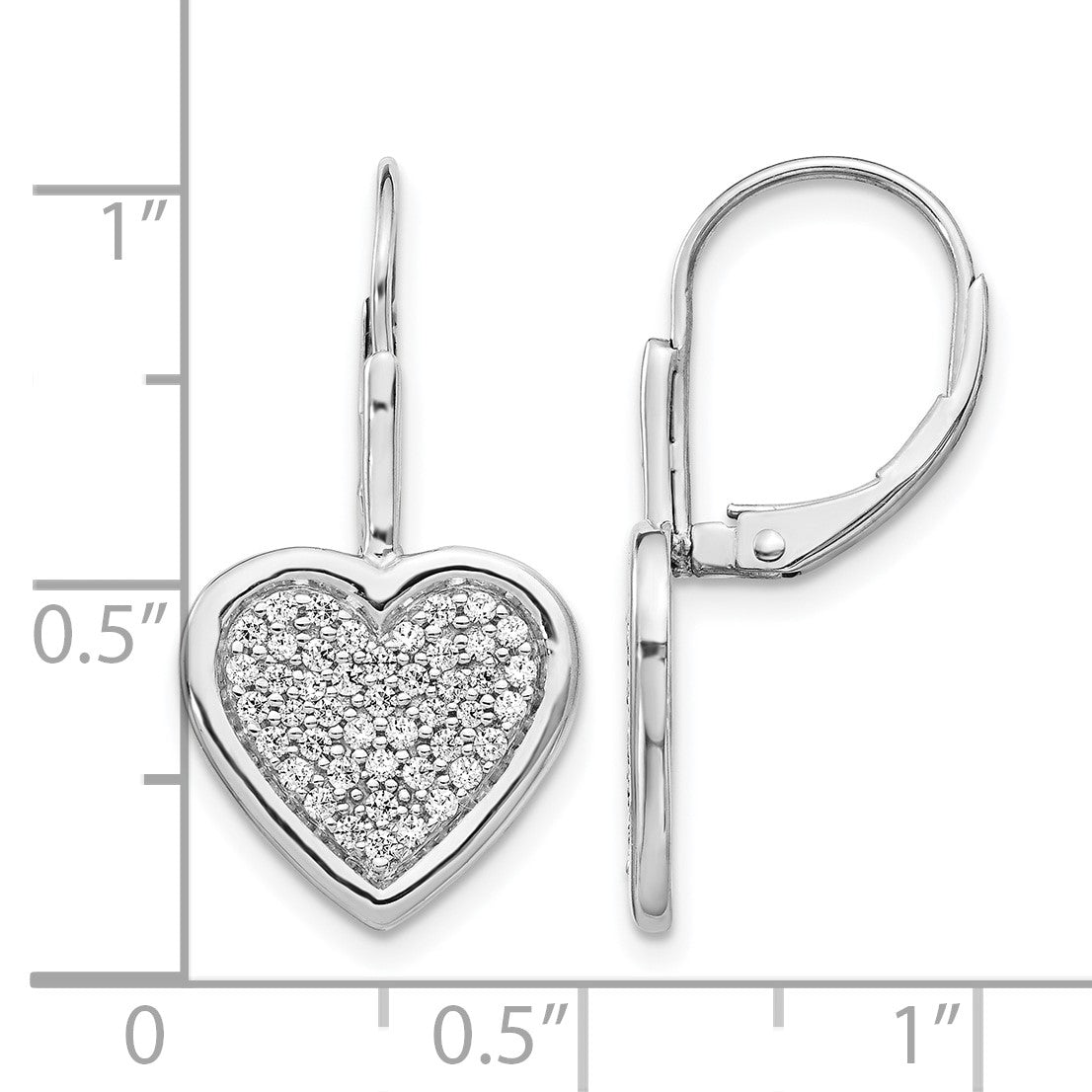 14k White Gold 1/2 carat Diamond Pave Fancy Heart Leverback Earrings