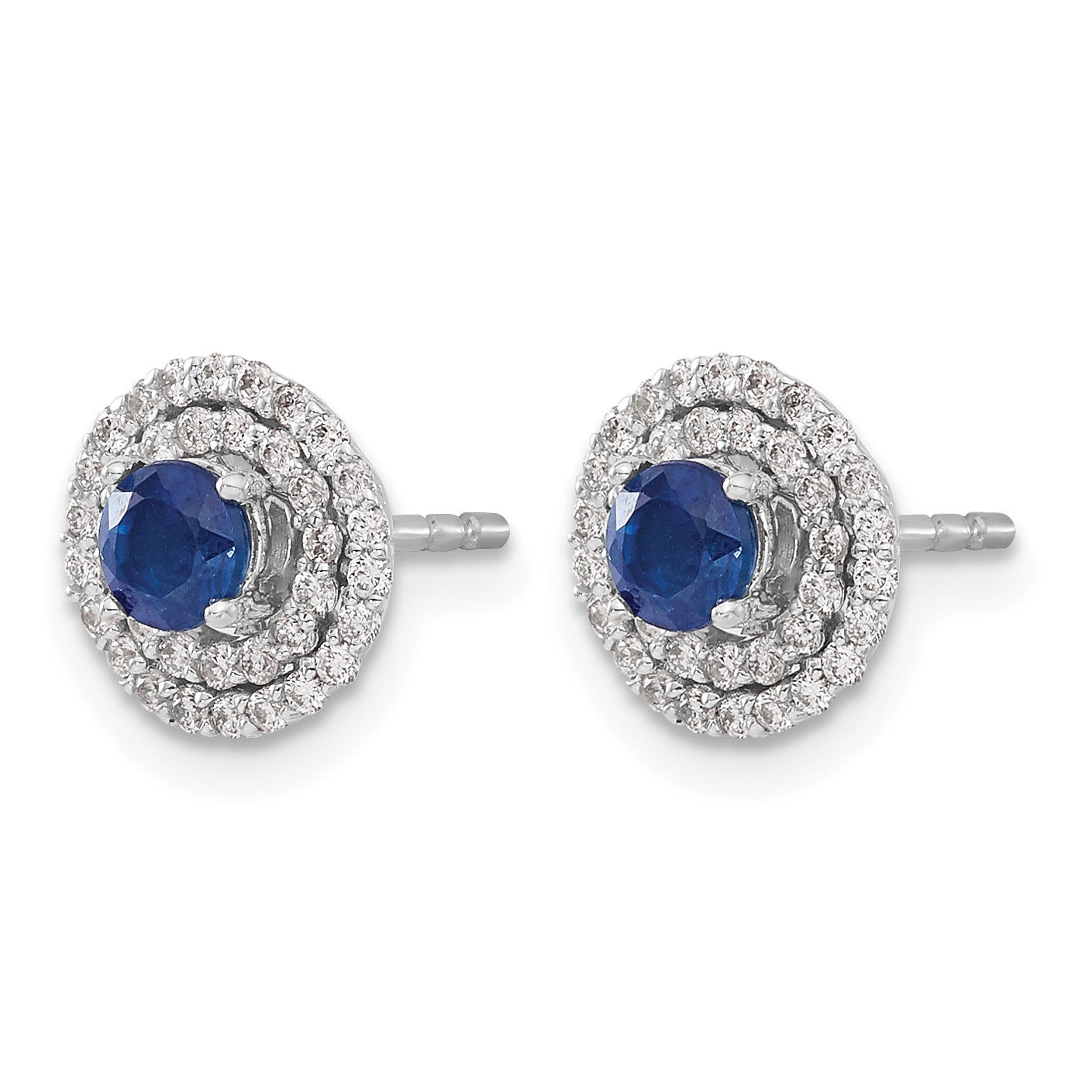 14k White Gold Double Row Diamond Halo Jackets and 4mm Sapphire Stud Earrings
