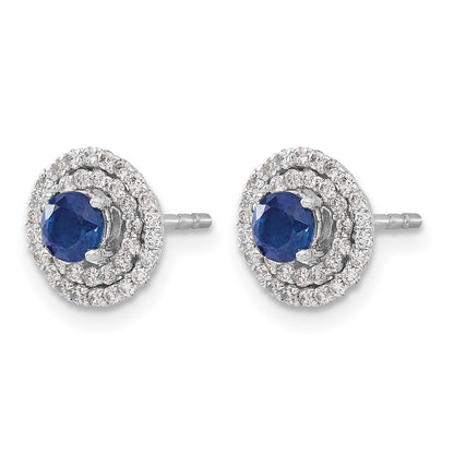 14k White Gold Double Row Diamond Halo Jackets and 4mm Sapphire Stud Earrings