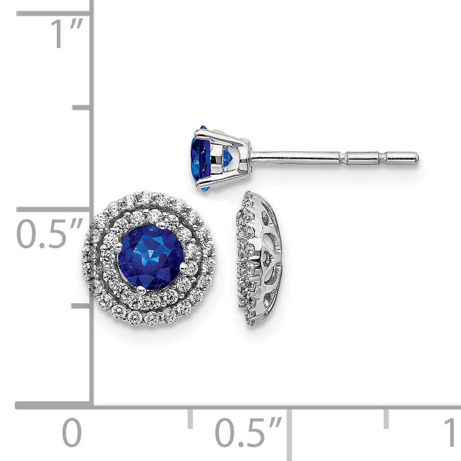 14k White Gold Double Row Diamond Halo Jackets and 4mm Sapphire Stud Earrings