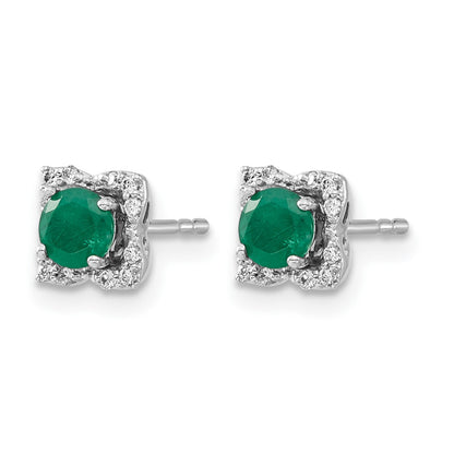 14k White Gold Diamond Square Jackets and 4mm Emerald Stud Earrings