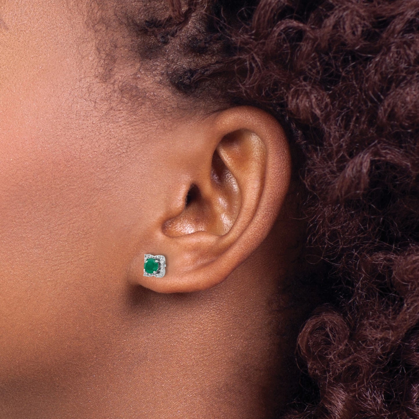 14k White Gold Diamond Square Jackets and 4mm Emerald Stud Earrings