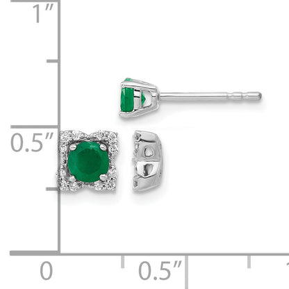 14k White Gold Diamond Square Jackets and 4mm Emerald Stud Earrings