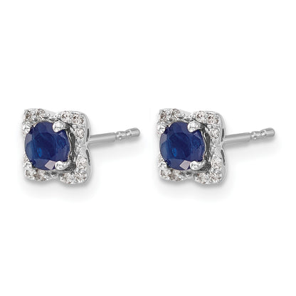 14k White Gold Diamond Square Jackets and 4mm Sapphire Stud Earrings