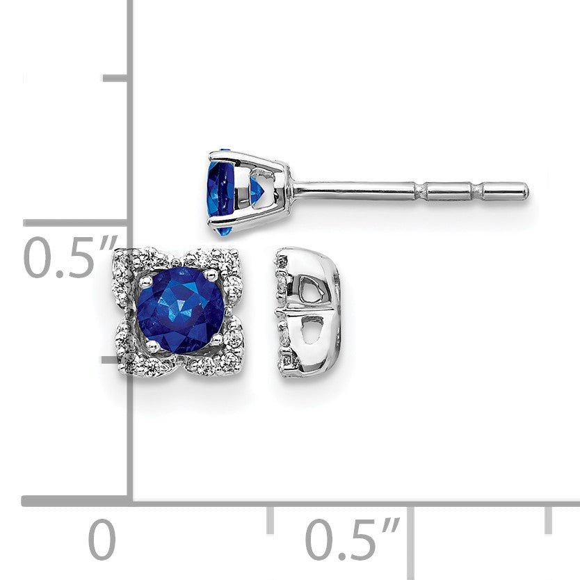 14k White Gold Diamond Square Jackets and 4mm Sapphire Stud Earrings