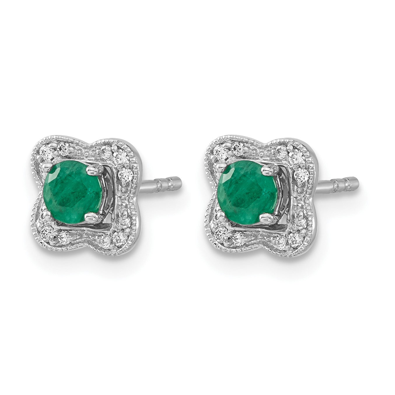 14k White Gold Diamond Square Jackets and 4mm Emerald Stud Earrings