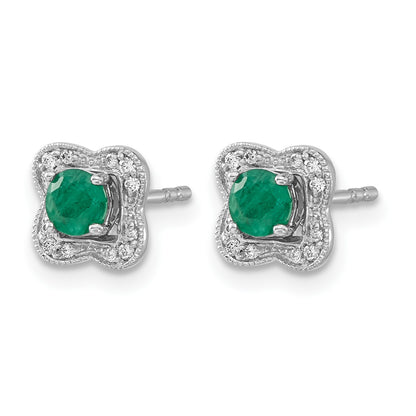 14k White Gold Diamond Square Jackets and 4mm Emerald Stud Earrings