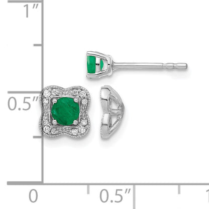 14k White Gold Diamond Square Jackets and 4mm Emerald Stud Earrings