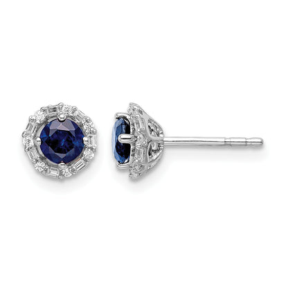 14k White Gold Diamond Halo Jackets and 4mm Sapphire Stud Earrings