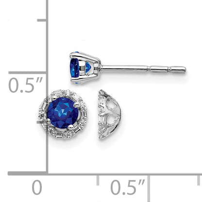 14k White Gold Diamond Halo Jackets and 4mm Sapphire Stud Earrings