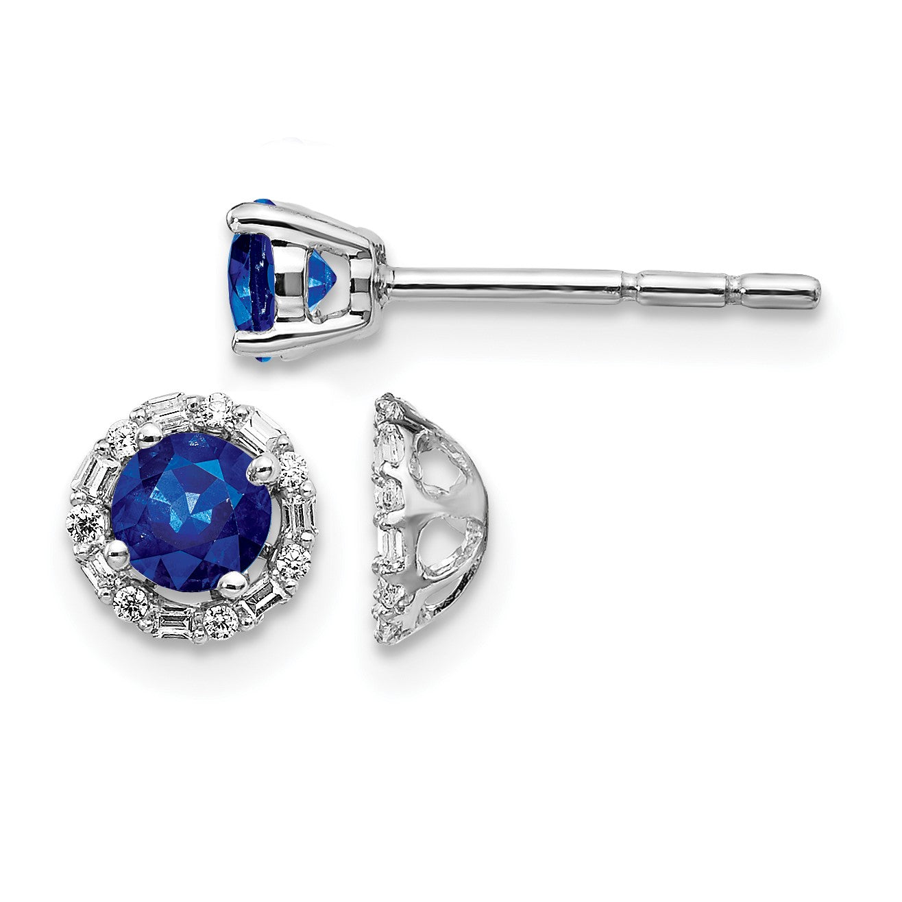 14k White Gold Diamond Halo Jackets and 4mm Sapphire Stud Earrings