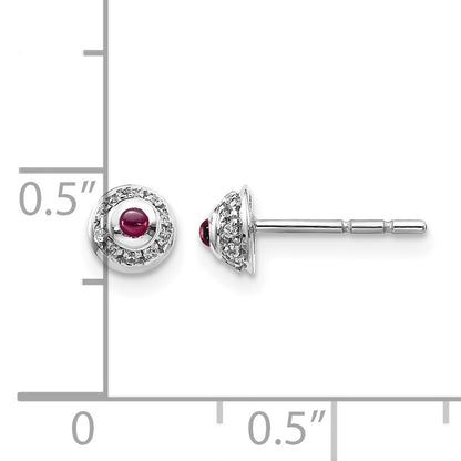 14k White Gold Diamond and Round Rhodolite Garnet Cabochon Post Earrings