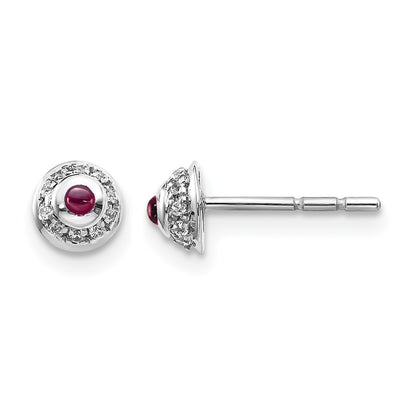 14k White Gold Diamond and Round Rhodolite Garnet Cabochon Post Earrings