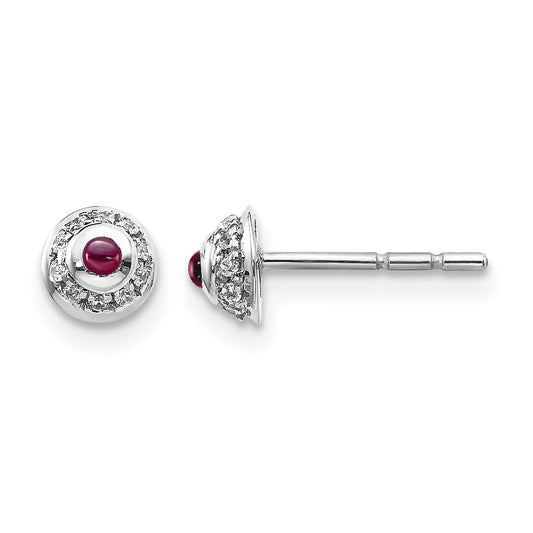14k White Gold Diamond and Round Rhodolite Garnet Cabochon Post Earrings