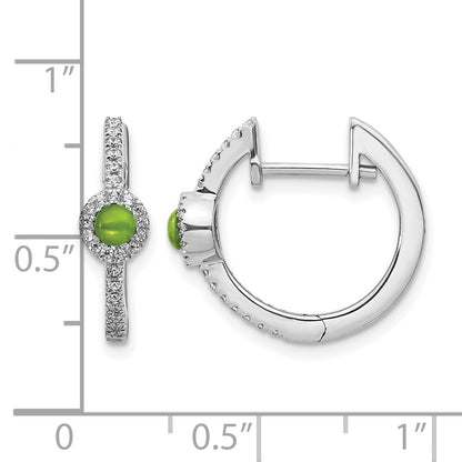 14k White Gold 2.7mm Round Peridot Cabochon and .20 carat Diamond Hinged Hoop Earrings