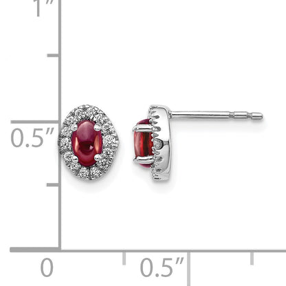 14k White Gold 5x3 Oval Garnet Cabochon and .16 carat Diamond Halo Post Earrings