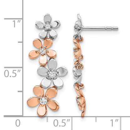 14k Rose and White Gold 1/5 carat Diamond Flowers Dangle Post Earrings