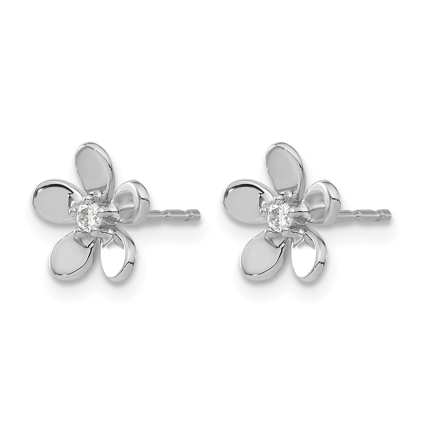14k White Gold 1/20 carat Diamond Flower Post Earrings
