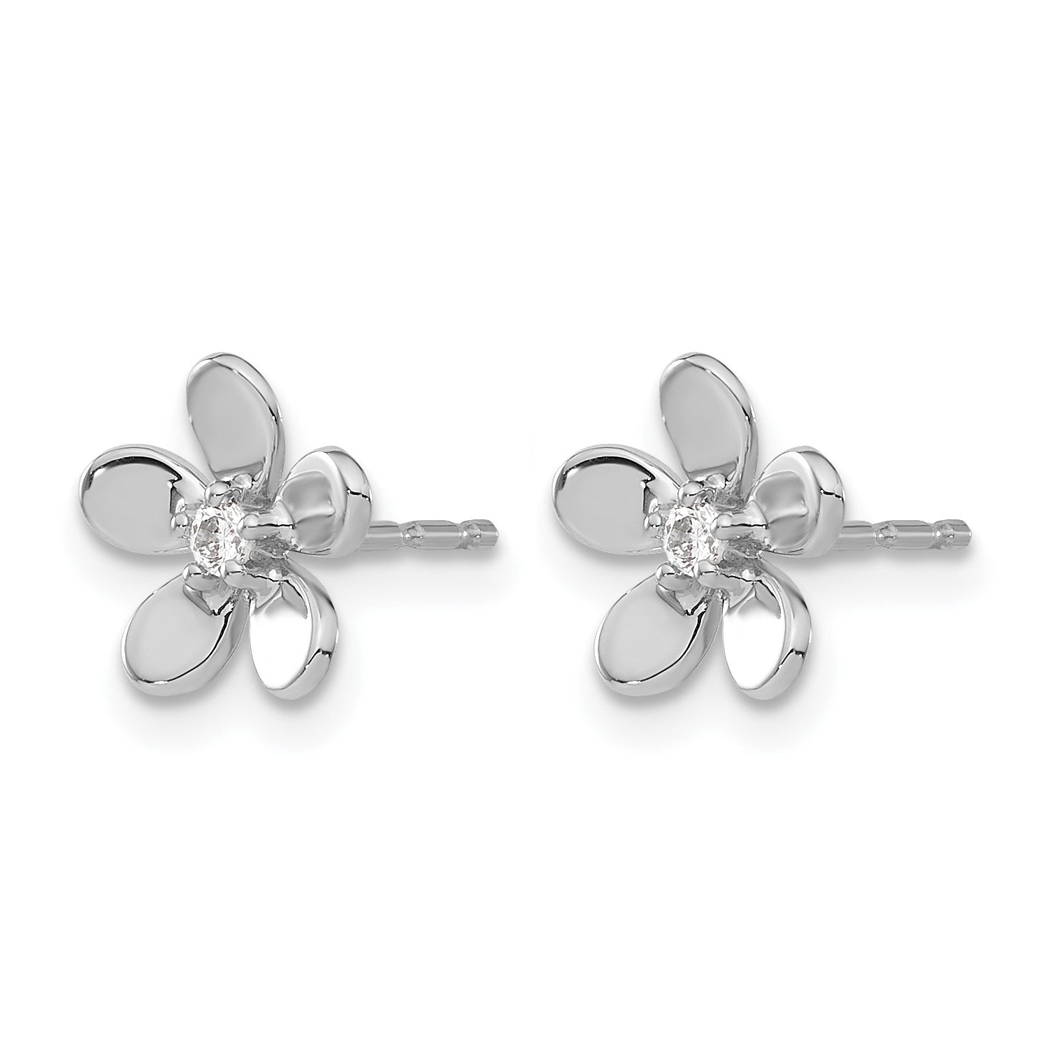 14k White Gold 1/20 carat Diamond Flower Post Earrings