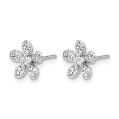 14k White Gold 1/4 carat Diamond Flower Post Earrings