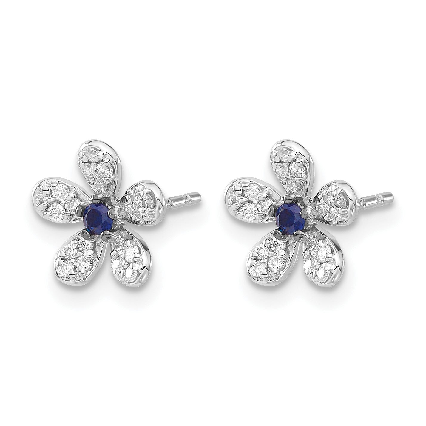 14k White Gold Diamond and Sapphire Flower Post Earrings