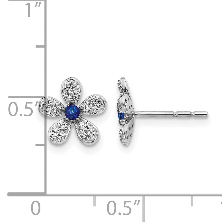 14k White Gold Diamond and Sapphire Flower Post Earrings