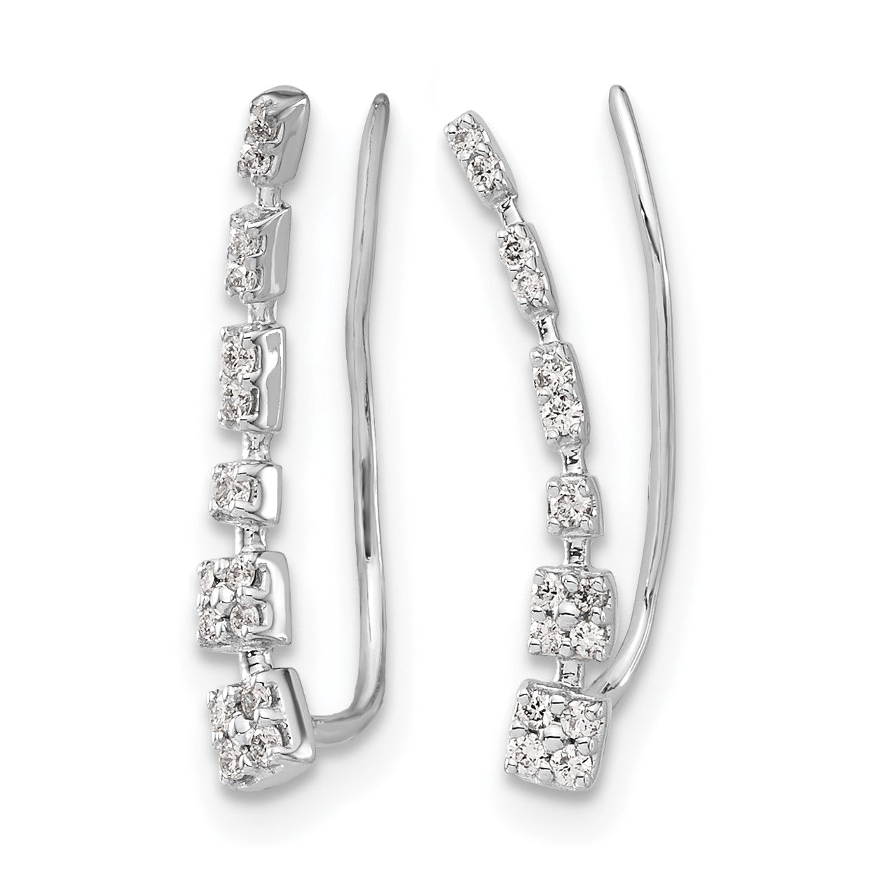 14k White Gold 1/6 carat Diamond Graduated Ear Climber Earrings