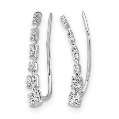 14k White Gold 1/6 carat Diamond Graduated Ear Climber Earrings