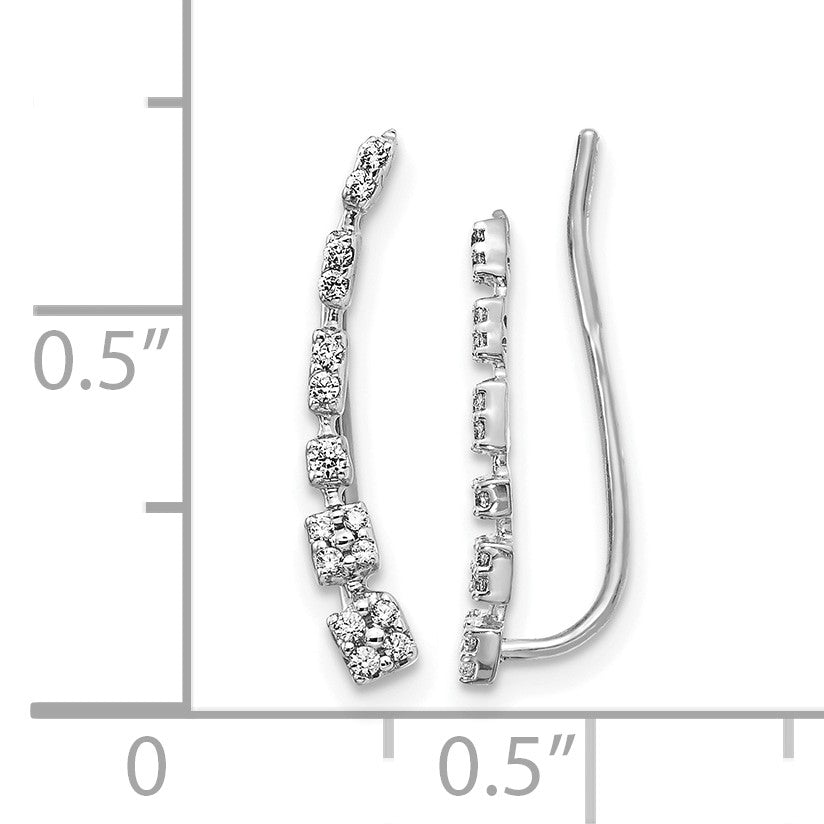 14k White Gold 1/6 carat Diamond Graduated Ear Climber Earrings