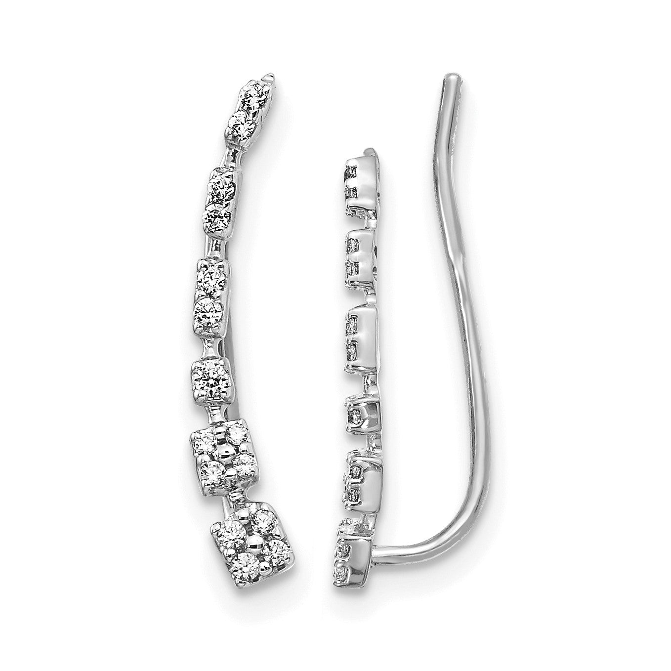 14k White Gold 1/6 carat Diamond Graduated Ear Climber Earrings