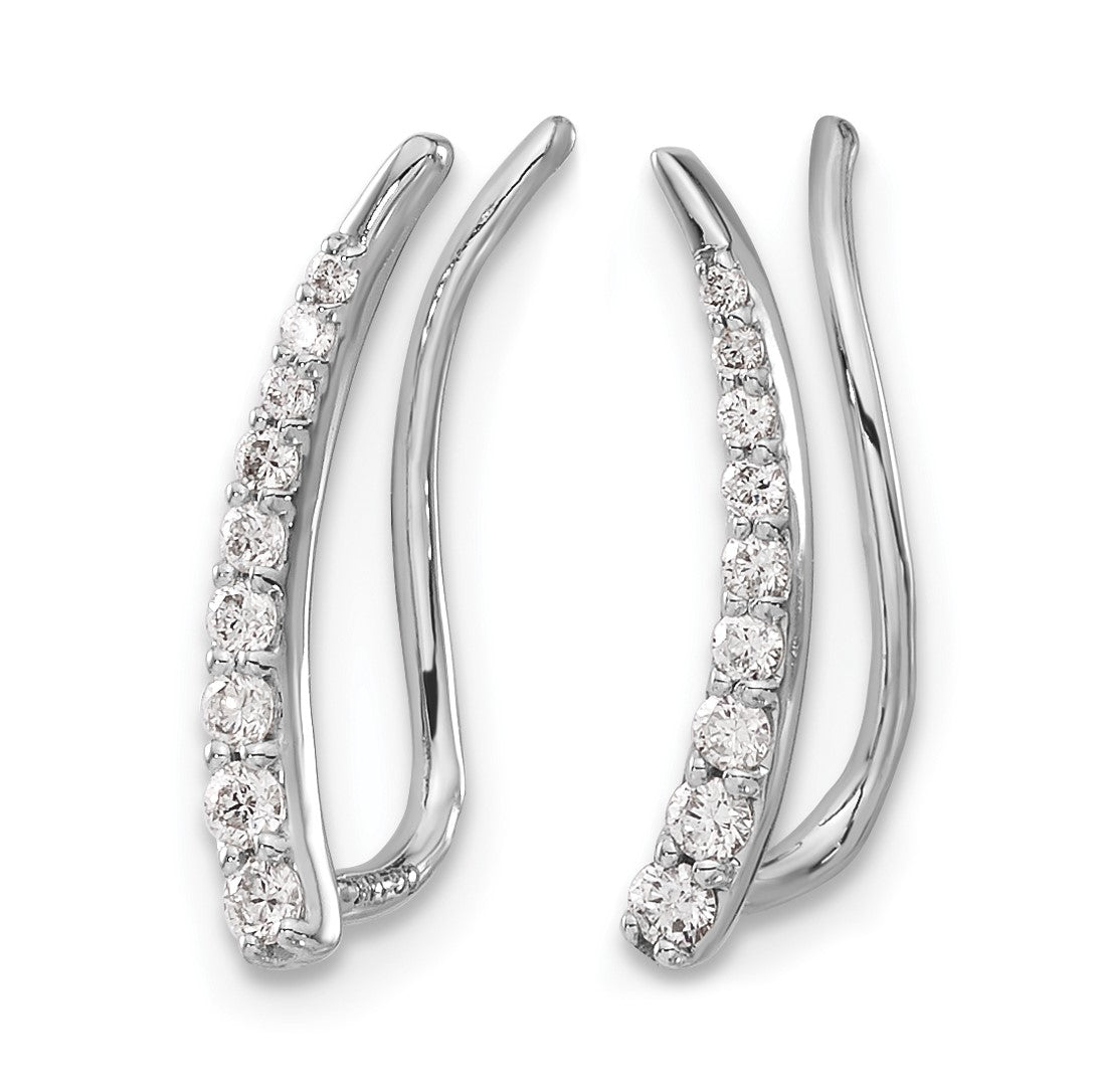 14k White Gold 1/6 carat Diamond Graduated Ear Climber Earrings