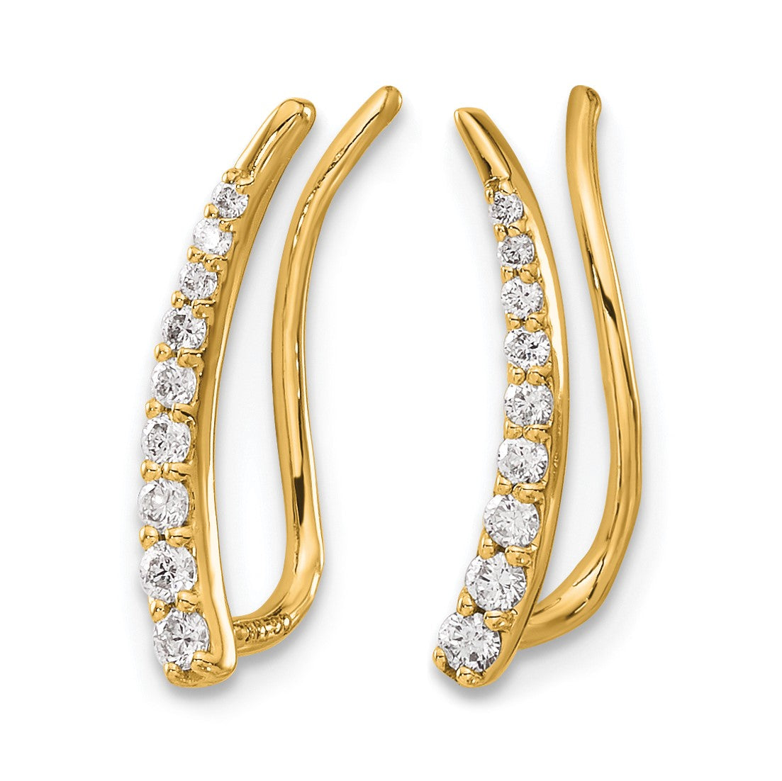 14k 1/6 carat Diamond Graduated Ear Climber Earrings