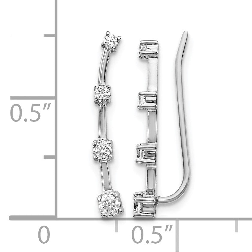 14k White Gold 1/3 carat Diamond Graduated 4-stone Ear Climber Earrings