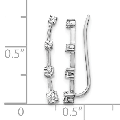 14k White Gold 1/3 carat Diamond Graduated 4-stone Ear Climber Earrings