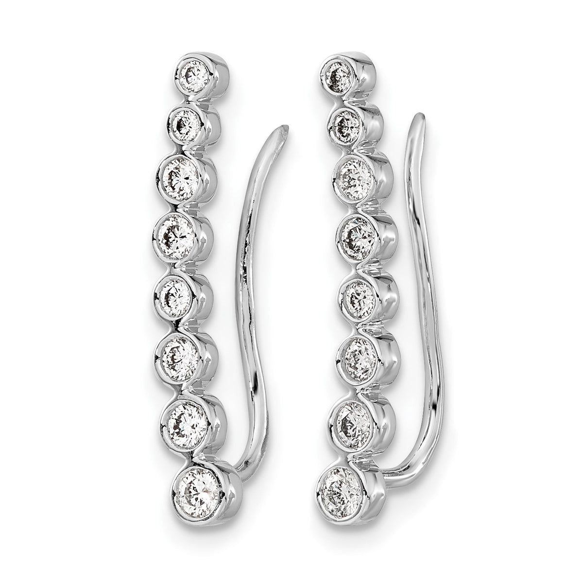 14k White Gold 3/8 carat Diamond Bezel Graduated Ear Climber Earrings