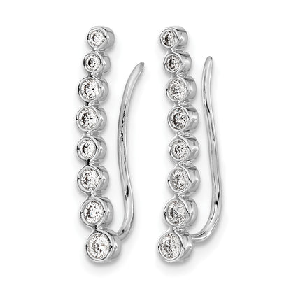 14k White Gold 3/8 carat Diamond Bezel Graduated Ear Climber Earrings