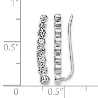 14k White Gold 3/8 carat Diamond Bezel Graduated Ear Climber Earrings