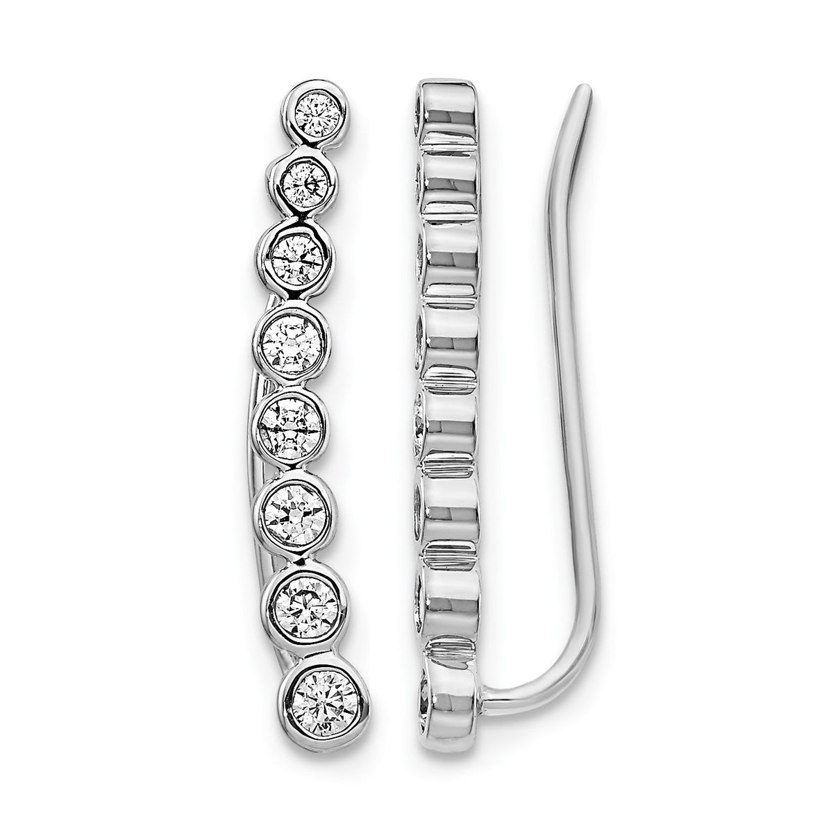 14k White Gold 3/8 carat Diamond Bezel Graduated Ear Climber Earrings