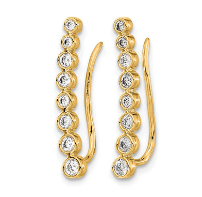 14k 3/8 carat Diamond Bezel Graduated Ear Climber Earrings