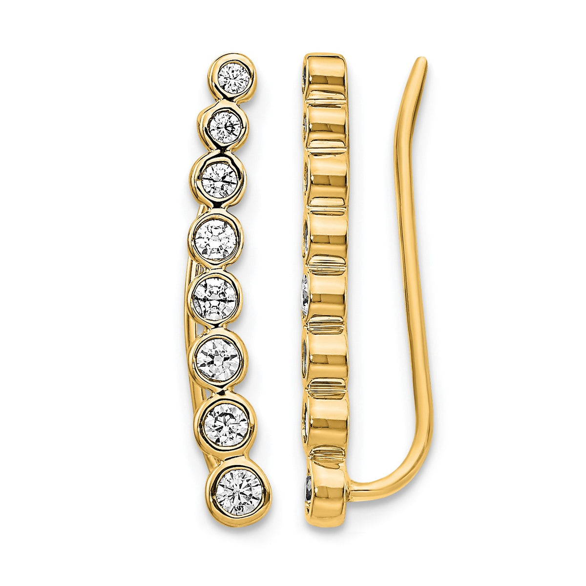 14k 3/8 carat Diamond Bezel Graduated Ear Climber Earrings