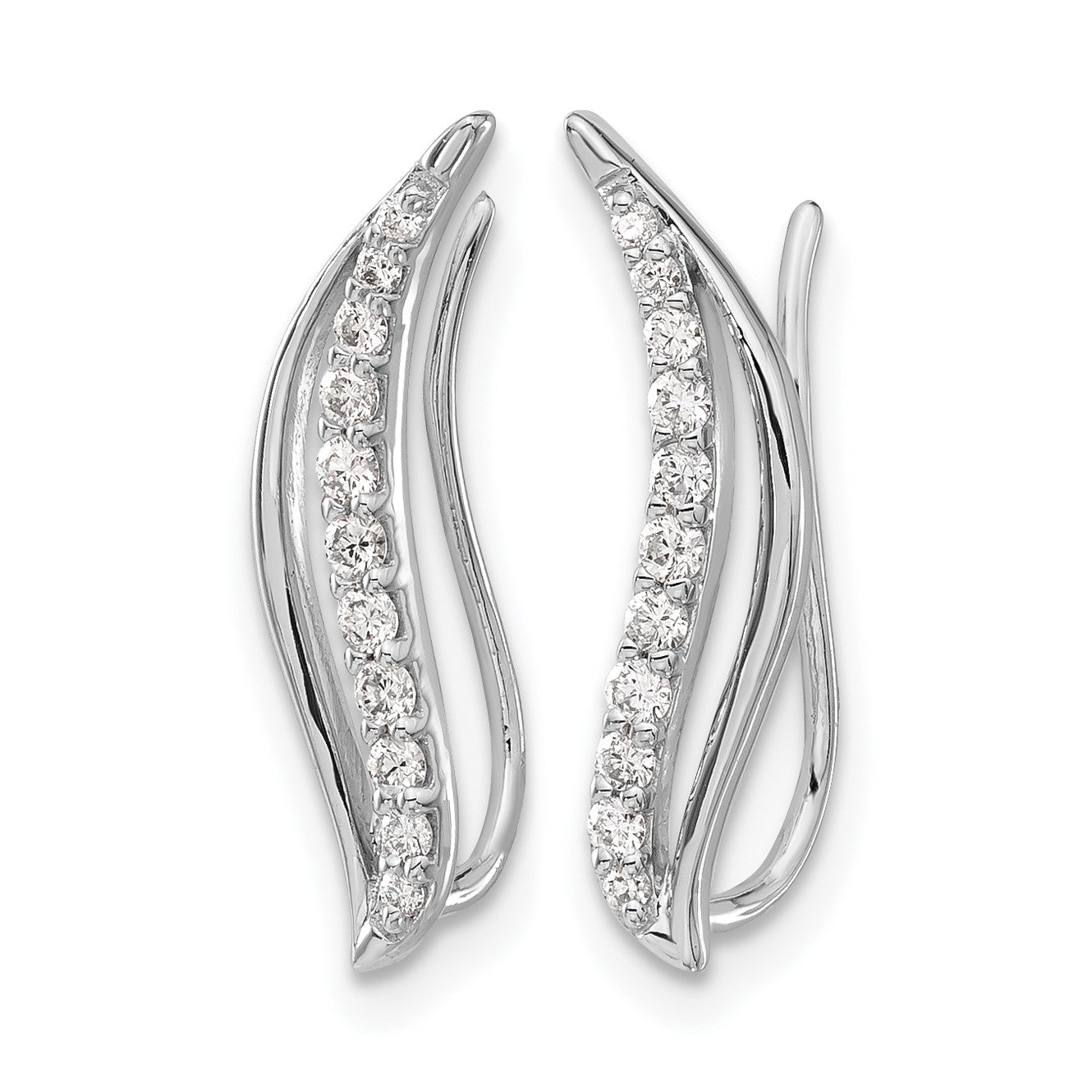 14k White Gold 1/4 carat Diamond Wave Ear Climber Earrings