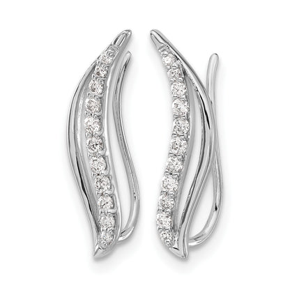 14k White Gold 1/4 carat Diamond Wave Ear Climber Earrings