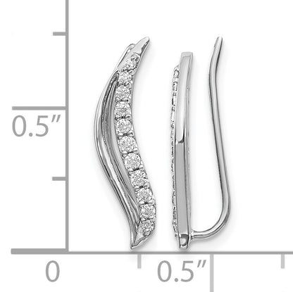 14k White Gold 1/4 carat Diamond Wave Ear Climber Earrings