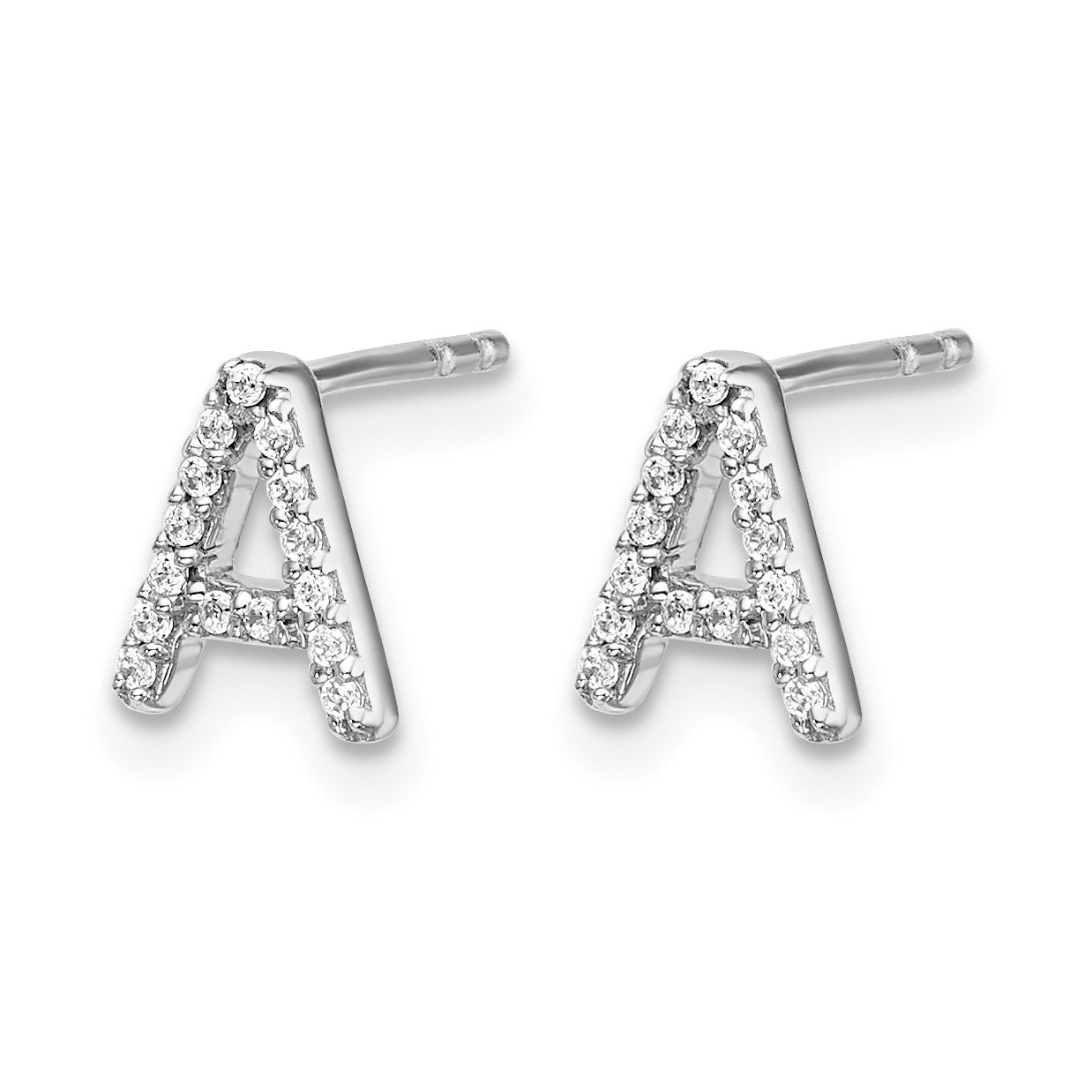 14k White Gold Diamond Initial A Post Earrings