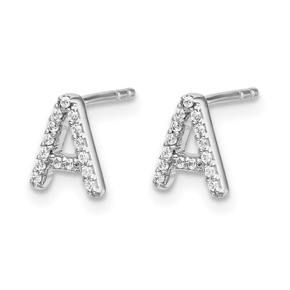 14k White Gold Diamond Initial A Post Earrings
