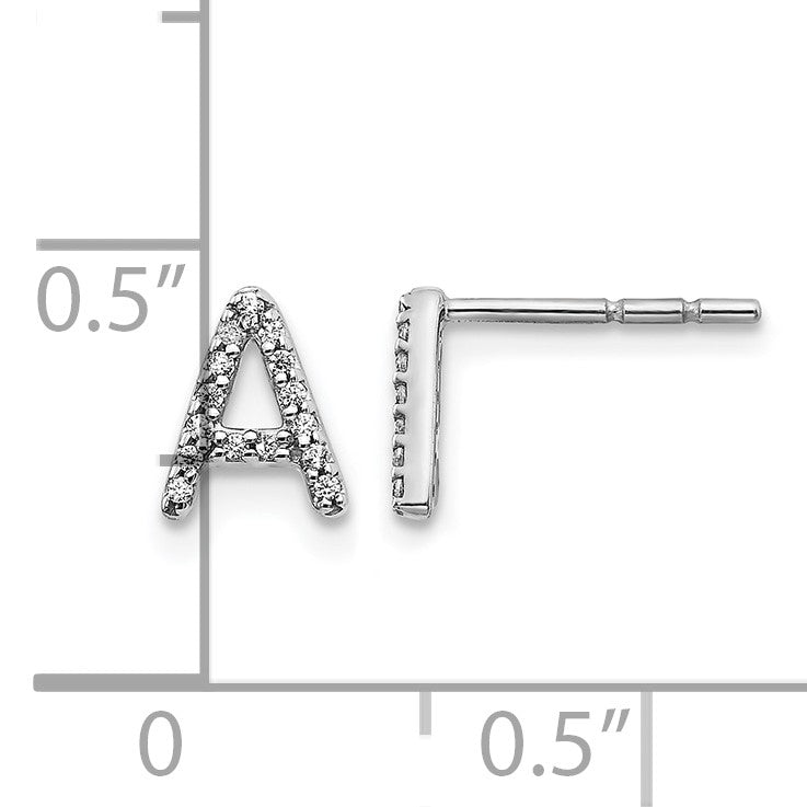 14k White Gold Diamond Initial A Post Earrings