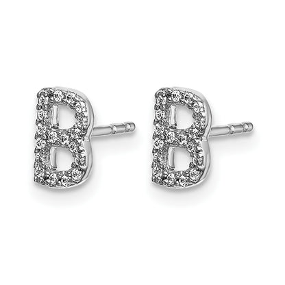14k White Gold Diamond Initial B Post Earrings